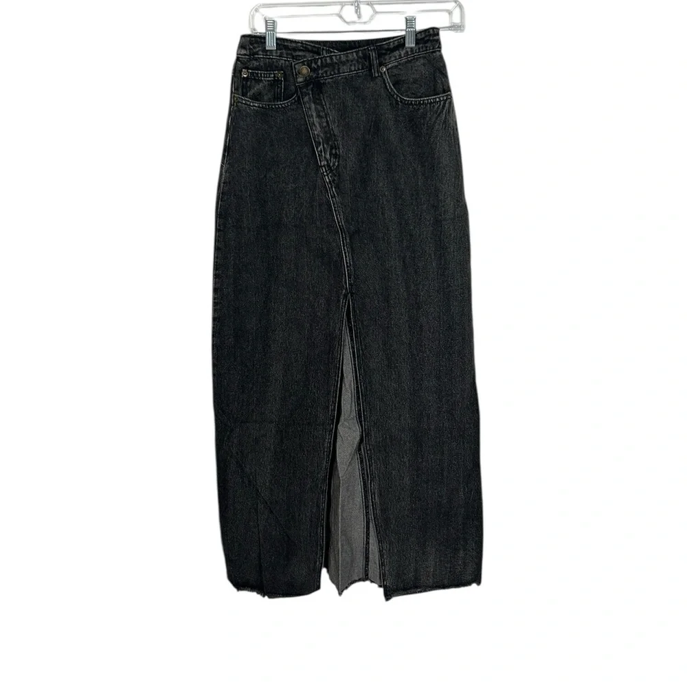 Dressed in Lala Maxi Black Denim Slit Skirt small Casual Fashion Slant NWT - Picture 3 of 10